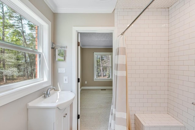 3464 Maynard Cir, Gainesville, GA 30506 - bathroom featuring ornamental molding, vanity, and tiled shower