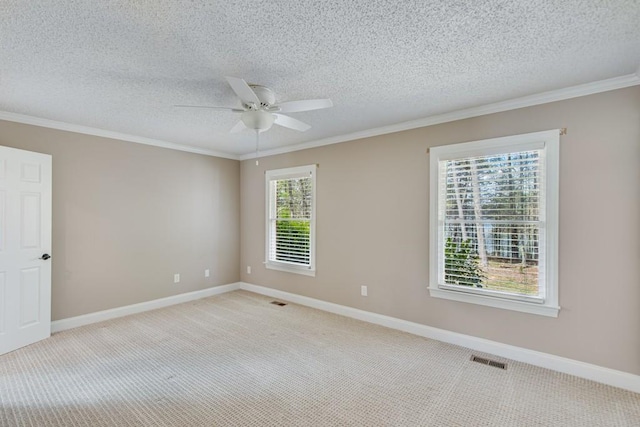 3464 Maynard Cir, Gainesville, GA 30506 - spare room with light colored carpet, a textured ceiling, ornamental molding, and a ceiling fan