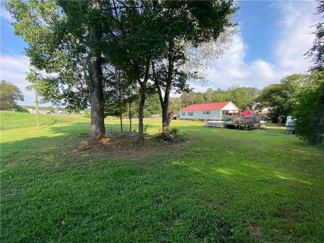 view of yard with a deck