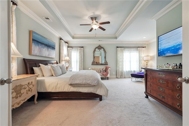 715 Saybeck Way, Milton, GA 30004 - bedroom featuring carpet floors, a raised ceiling, ornamental molding, and ceiling fan
