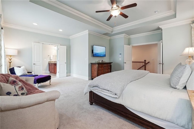 715 Saybeck Way, Milton, GA 30004 - bedroom with a tray ceiling, carpet floors, crown molding, ensuite bathroom, and recessed lighting