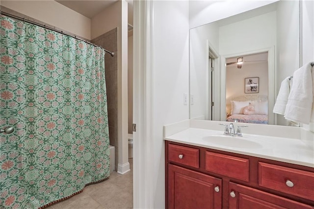 715 Saybeck Way, Milton, GA 30004 - ensuite bathroom with vanity, tile patterned flooring, and shower / bath combination with curtain