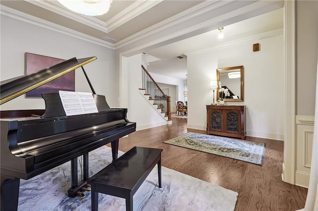 715 Saybeck Way, Milton, GA 30004 - sitting room featuring wood finished floors, ornamental molding, and stairway