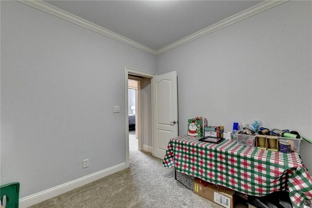 carpeted bedroom with crown molding