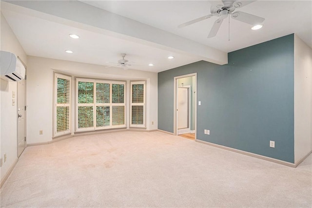 1488 White Columns Blvd, Canton, GA 30115 - unfurnished room featuring a wall unit AC, recessed lighting, light carpet, a ceiling fan, and beamed ceiling