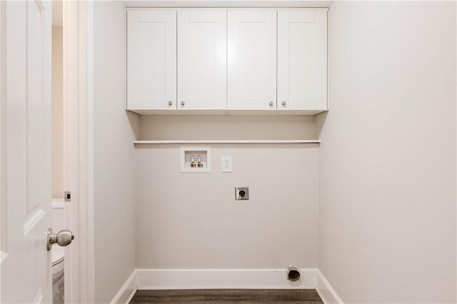 laundry room featuring hookup for an electric dryer, cabinets, and hookup for a washing machine