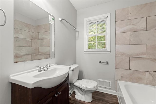 bathroom featuring vanity, toilet, and wood-type flooring