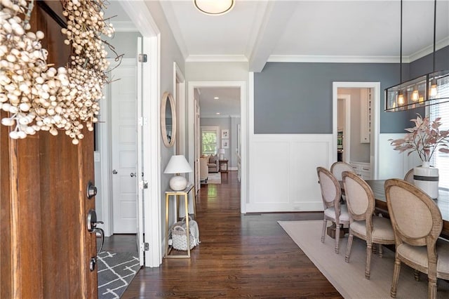 3042 Jefferson St, Atlanta, GA 30341 - foyer with dark wood-style floors, wainscoting, crown molding, and a decorative wall