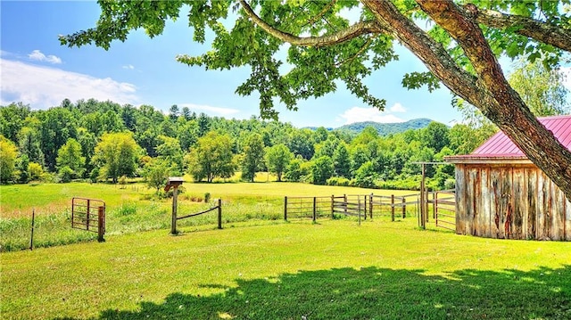 view of yard with a rural view and fence