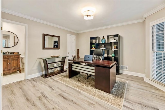 910 Kings Arms Way, Johns Creek, GA 30022 - home office featuring crown molding and light wood-style floors