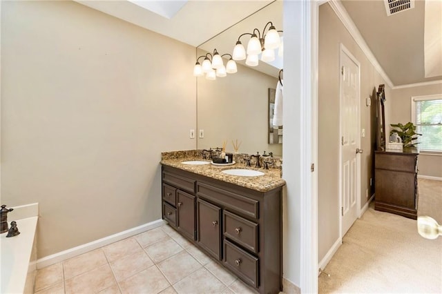 910 Kings Arms Way, Johns Creek, GA 30022 - bathroom featuring double vanity, a tub to relax in, and crown molding