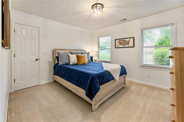 910 Kings Arms Way, Johns Creek, GA 30022 - bedroom featuring light colored carpet, ornamental molding, and a textured ceiling