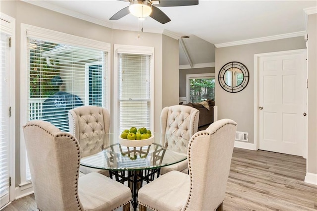 910 Kings Arms Way, Johns Creek, GA 30022 - dining area with a ceiling fan, crown molding, and light wood-style floors