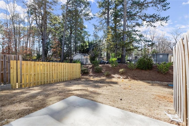 view of yard with a fenced backyard and a patio