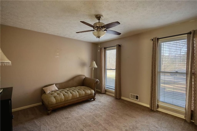 744 Hampton Locust Grove Rd, Hampton, GA 30228 - sitting room with ceiling fan, carpet floors, and a textured ceiling