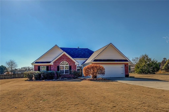 view of front facade featuring a garage and a front lawn