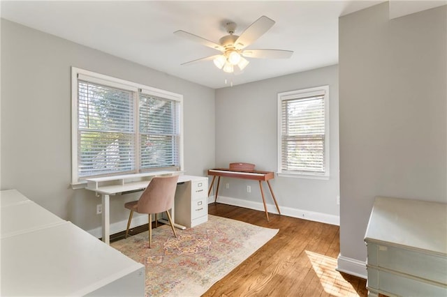 office space featuring hardwood / wood-style flooring, a wealth of natural light, and ceiling fan