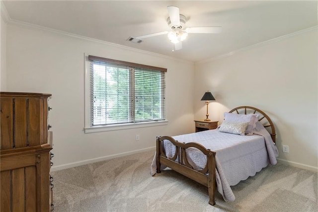 135 Stone Orchard Ct, Milton, GA 30004 - bedroom with light colored carpet, baseboards, ornamental molding, and a ceiling fan