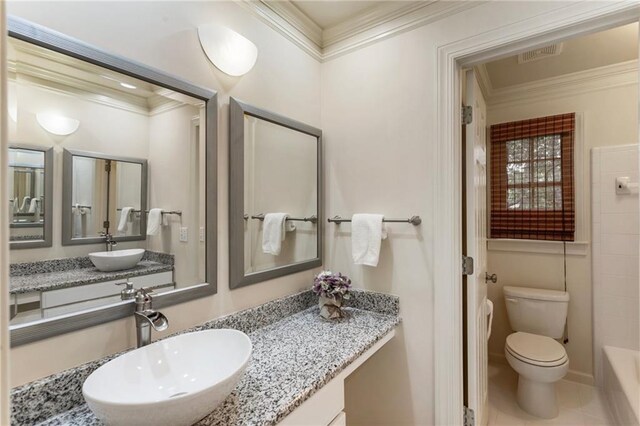 135 Stone Orchard Ct, Milton, GA 30004 - full bath with crown molding, toilet, and vanity