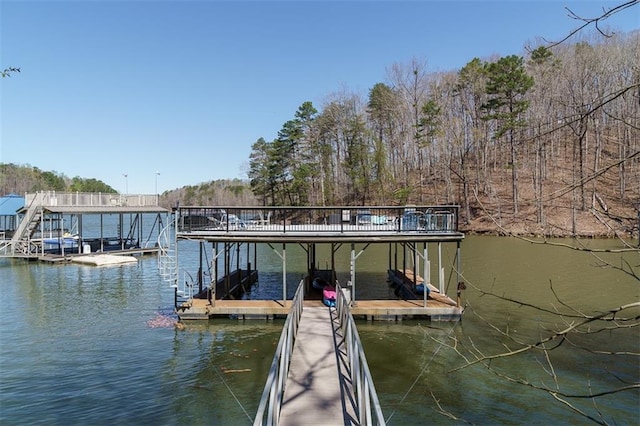 view of dock with a water view