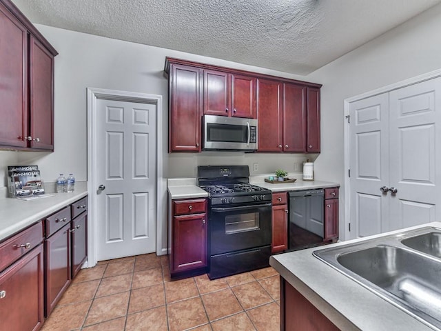 20 Preserve Dr, Newnan, GA 30263 - kitchen featuring black appliances, reddish brown cabinets, a textured ceiling, light countertops, and light tile patterned flooring