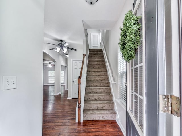 20 Preserve Dr, Newnan, GA 30263 - stairs featuring a ceiling fan and hardwood / wood-style flooring