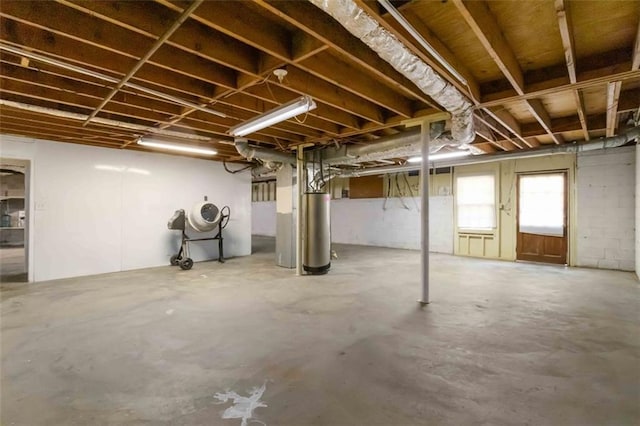 below grade area featuring gas water heater