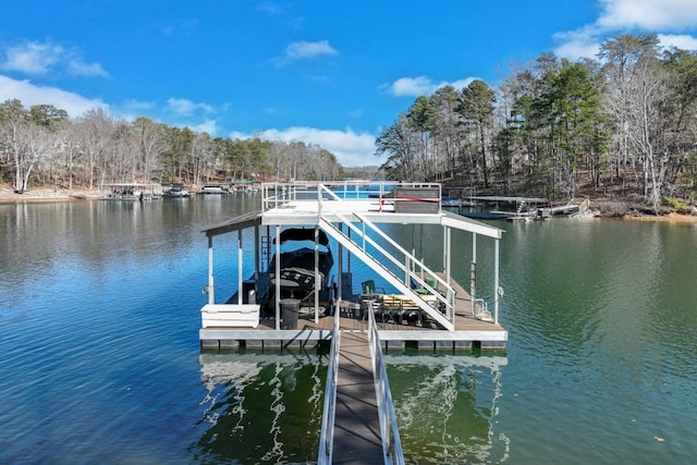 view of dock with a water view