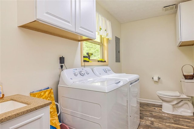 130 Brooklet Way, Brooks, GA 30205 - laundry area featuring independent washer and dryer, electric panel, and dark wood-style floors