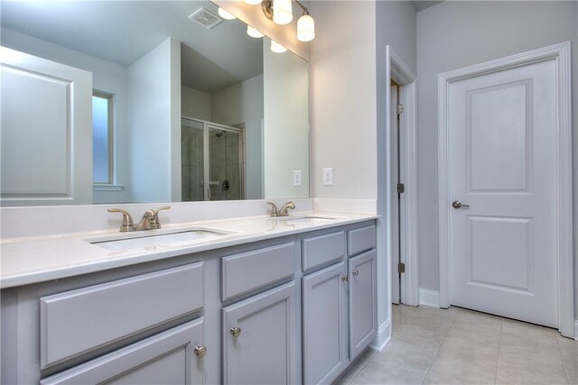 96 Sherwood Dr, Commerce, GA 30529 - full bathroom featuring a shower stall, a sink, visible vents, and double vanity