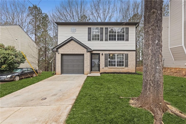 front of property with a garage and a front lawn