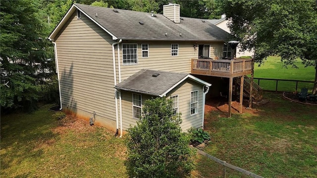 5624 Ryan Way, Flowery Branch, GA 30542 - rear view of property with a wooden deck, stairs, and a chimney