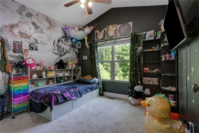 bedroom featuring carpet and ceiling fan