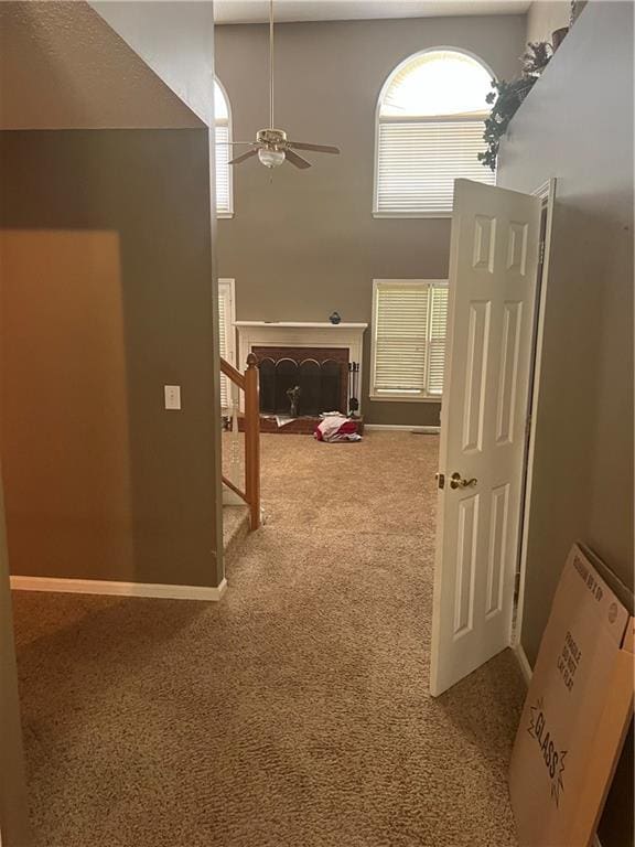 50 Ranger Rd SE, Cartersville, GA 30121 - hall featuring carpet, stairway, and a high ceiling