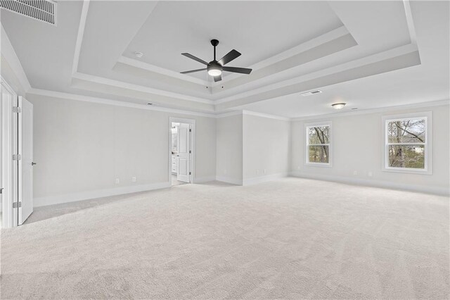 171 Blue Rider Trl, Hoschton, GA 30548 - carpeted empty room with baseboards, ceiling fan, a tray ceiling, and visible vents