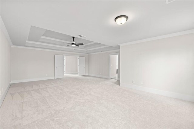 171 Blue Rider Trl, Hoschton, GA 30548 - unfurnished room with ceiling fan, light colored carpet, a raised ceiling, baseboards, and ornamental molding