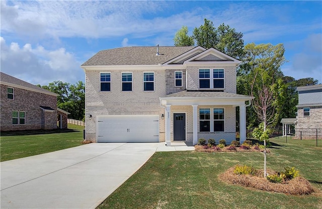 237 Chiswick Loop, Stockbridge, GA 30281 - traditional home with a garage, concrete driveway, fence, a front yard, and brick siding