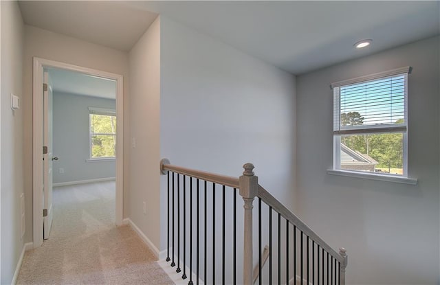 237 Chiswick Loop, Stockbridge, GA 30281 - hall with recessed lighting, carpet flooring, baseboards, and an upstairs landing