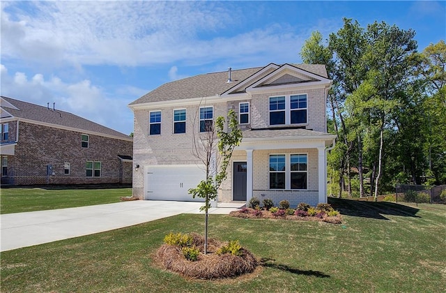 237 Chiswick Loop, Stockbridge, GA 30281 - traditional home with concrete driveway, an attached garage, fence, a front yard, and brick siding