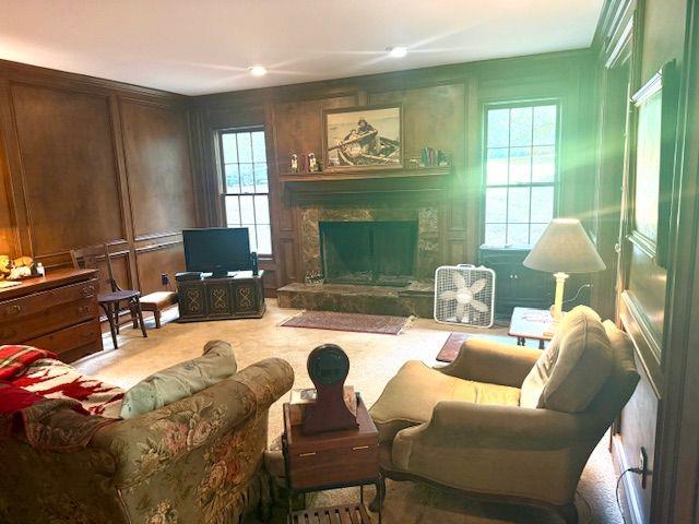 408 Hasty Trl, Canton, GA 30115 - carpeted living room featuring a high end fireplace and a decorative wall