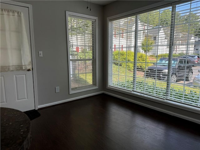 spare room featuring plenty of natural light and dark hardwood / wood-style floors