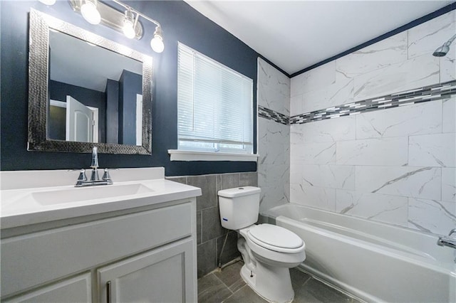 5287 Chantilly Ter, Atlanta, GA 30349 - bathroom with washtub / shower combination, vanity, tile walls, and toilet