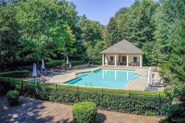 view of swimming pool with a patio area