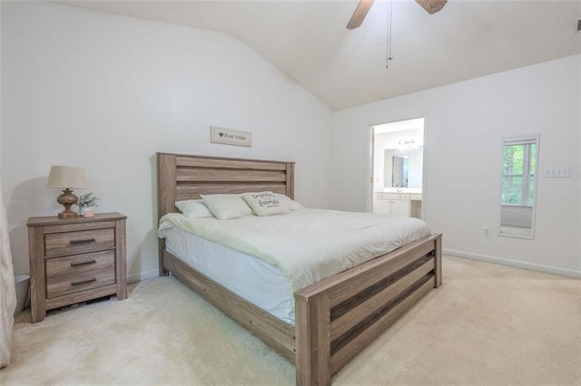 2022 Maple Ridge Dr NW, Acworth, GA 30101 - bedroom with light carpet, vaulted ceiling, baseboards, and a ceiling fan