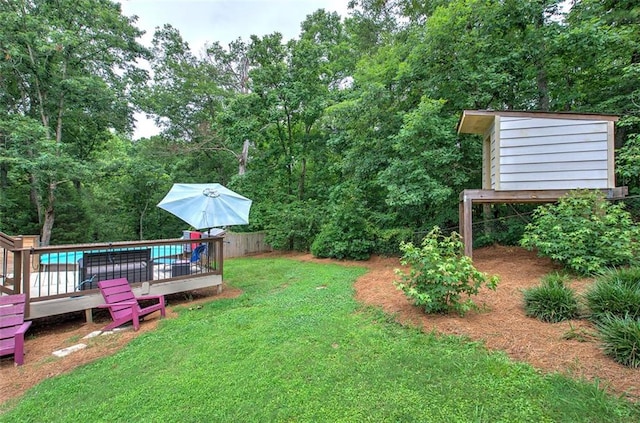 80 Broadlands Dr, White, GA 30184 - view of yard featuring a wooden deck and an outdoor structure