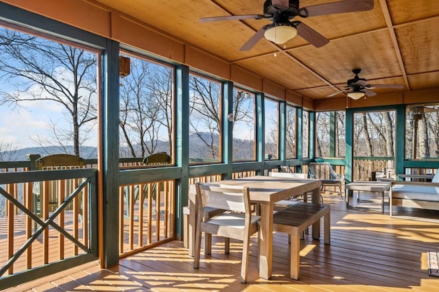 sunroom with wood ceiling