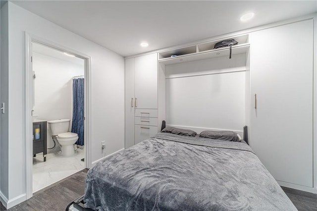 2164 Mill Garden Run, Buford, GA 30519 - bedroom with recessed lighting, dark wood-style flooring, baseboards, and ensuite bathroom