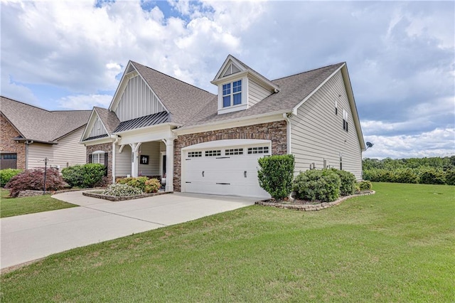 4578 Big Rock Ridge Trl, Gainesville, GA 30504 - view of front of home with concrete driveway, stone siding, a front lawn, a garage, and board and batten siding
