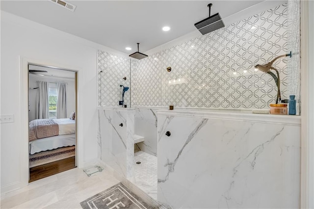 4578 Big Rock Ridge Trl, Gainesville, GA 30504 - bathroom featuring a marble finish shower, connected bathroom, and recessed lighting