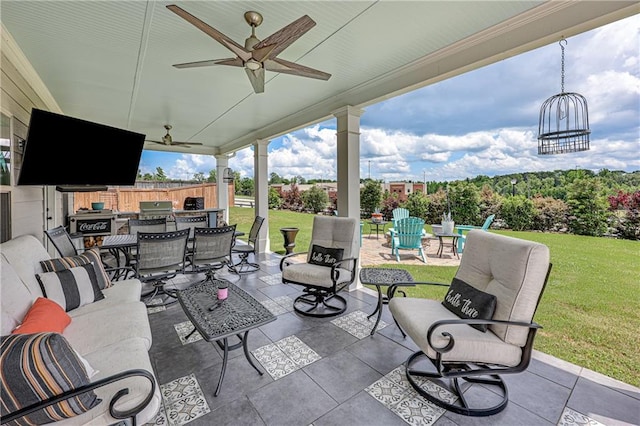 4578 Big Rock Ridge Trl, Gainesville, GA 30504 - view of patio / terrace with outdoor dining space, a ceiling fan, outdoor lounge area, and grilling area